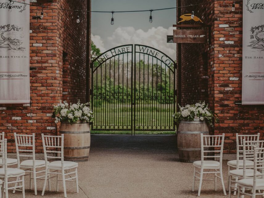 Courtyard Ceremony The Hare Wine Co. Wedding Niagara