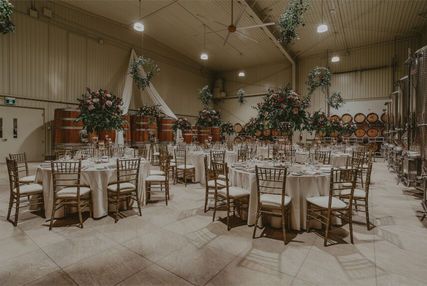 Wide view of the wedding venue in Big Head Wines in Niagara-on-the-Lake, Ontario.