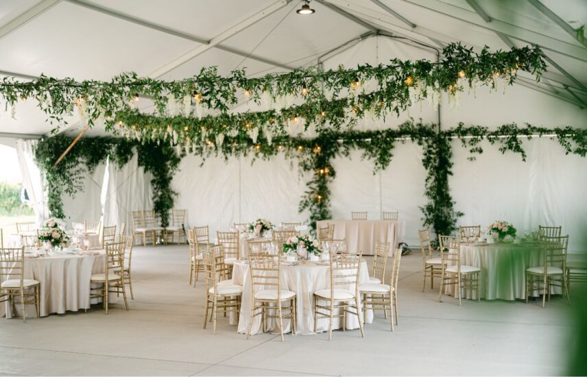 A wedding reception under the tent at Bella Terra Vineyards in Niagara-on-the-Lake.