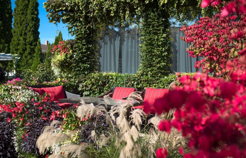 Exotic floral garden at the Pillar & Post Hotel in Niagara-on-the-Lake