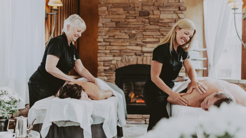 A couple receiving a Couples Massage at 100 Fountain Spa in Niagara-on-the-Lake.