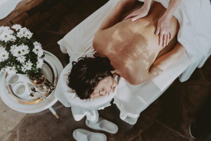 A bride receiving the Signature Scrub at 100 Fountain Spa in Niagara-on-the-Lake.