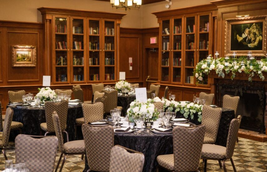 A wedding reception in the Olde Library at Pillar and Post