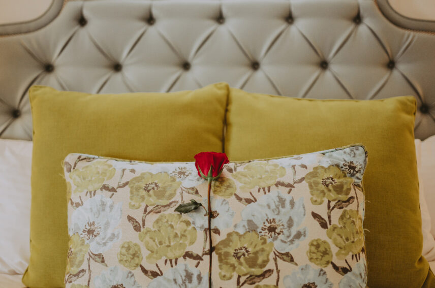 Romantic bedding decor in suites at the Queens Landing Hotel in Niagara-on-the-Lake