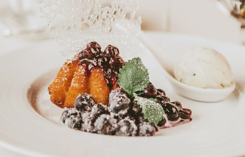 Berry dessert served at Tiara Restaurant at the Queens Landing Hotel in Niagara-on-the-Lake