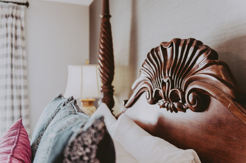 Headboard design in the Victoria & Royal Suite at the Queens Landing Hotel in Niagara-on-the-Lake