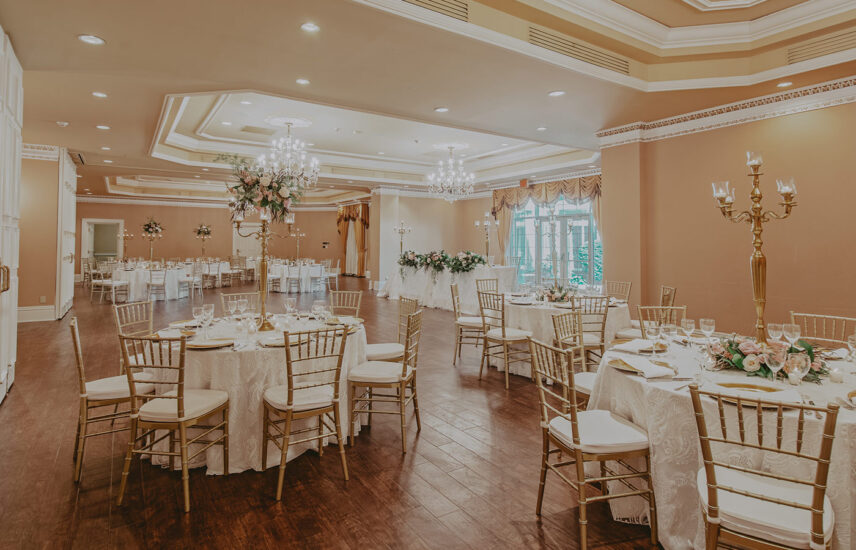 Guest seating in the Imperial Ballroom wedding venue at the Queens Landing Hotel in Niagara-on-the-Lake