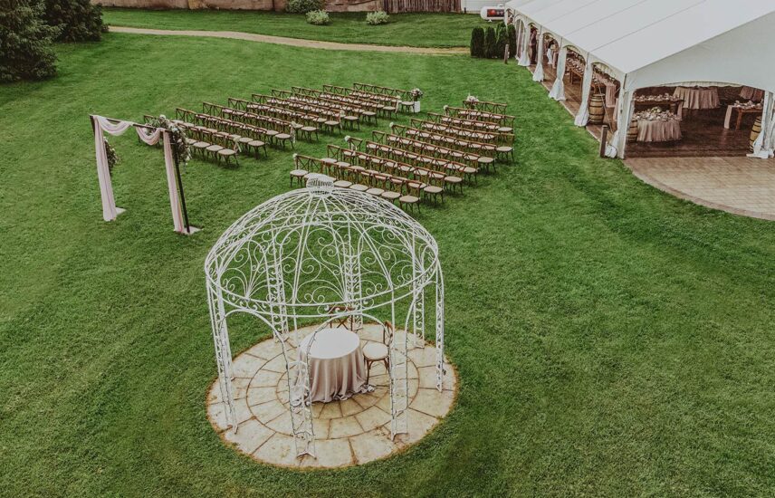 Ceremony set up and reception tent for wine country weddings